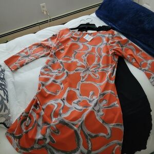 J McLaughlin Serena Rouched Tunic Top Dress Coral And Gray NWT